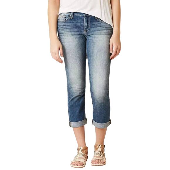 BKE Buckle Payton Stretch Cropped Jeans Low Rise Thick Stitch Distressed Size 28 - Picture 1 of 13